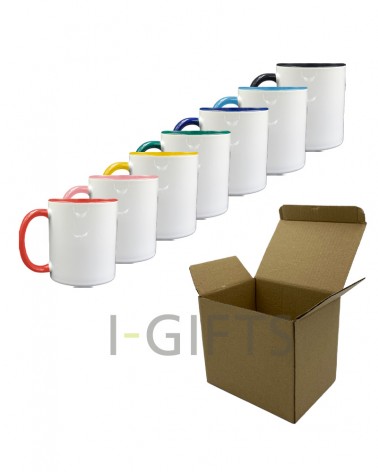 Tazza in ceramica lucida bianca con interno e manico colorato per stampa sublimatica